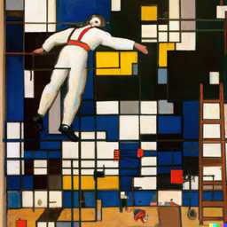 the discovery of gravity, painting by Piet Mondrian generated by DALL·E 2